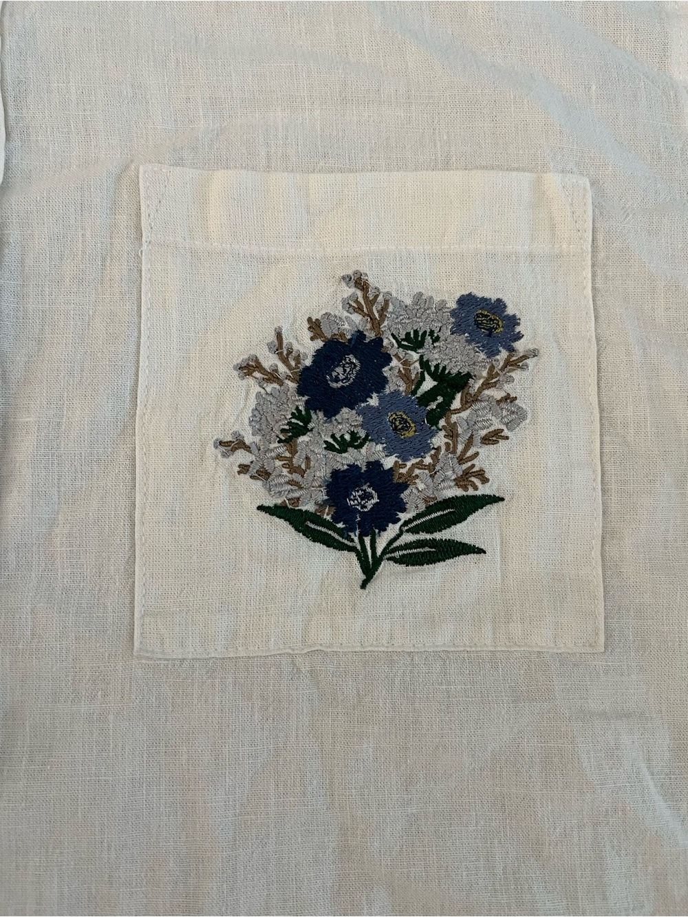 Folk Monty short sleeve linen-blend shirt With floral embroidered design Medium - Picture 3 of 7